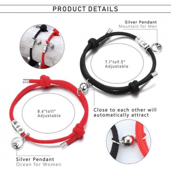 Gift For Valentine's Day 2PCS Couple Magnetic Bracelet Set Mutual Attraction Rope Braided Bracelets Adjustable Charm Couple Set For Women Men Gift For Valentine's Day 2PCS Couple Magnetic Bracelet Set Mutual Attraction Rope Braided Bracelets Adjustable Charm Couple Set For Women Men